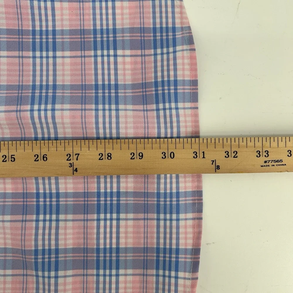 Mizzen+ Main‎ Shirt XL Trim Fit Pink Blue Plaid Stretch Performance USA Made